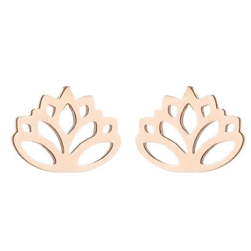 Lotus Flower Stud Earrings 304 Stainless Steel‎ 18K Rose Gold Plated Minimalist